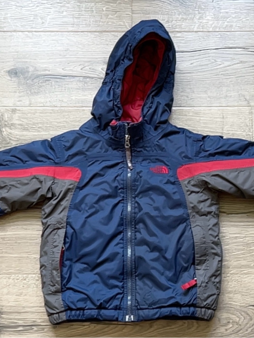 The North Face Kids Navy, Gray & Red Hooded Winter Coat Jacket